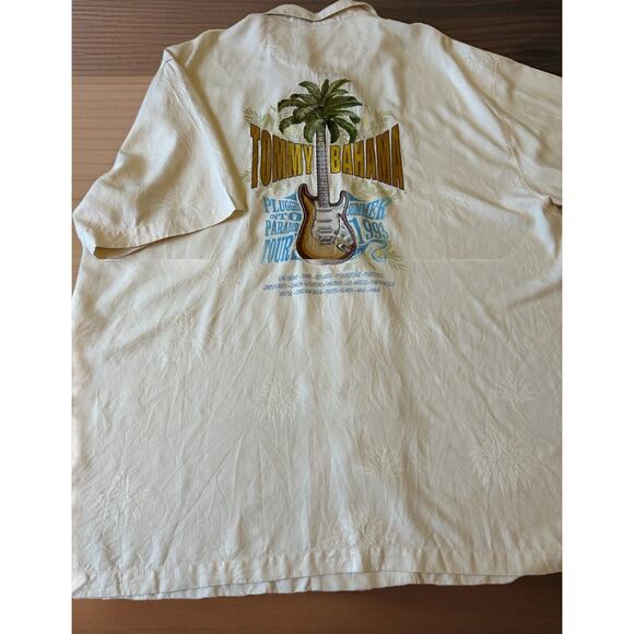 Tommy Bahama Silk Shirt Men 2XL Hawaiian Summer Paradise Tour 1993 Guitar Patch - Picture 2 of 14